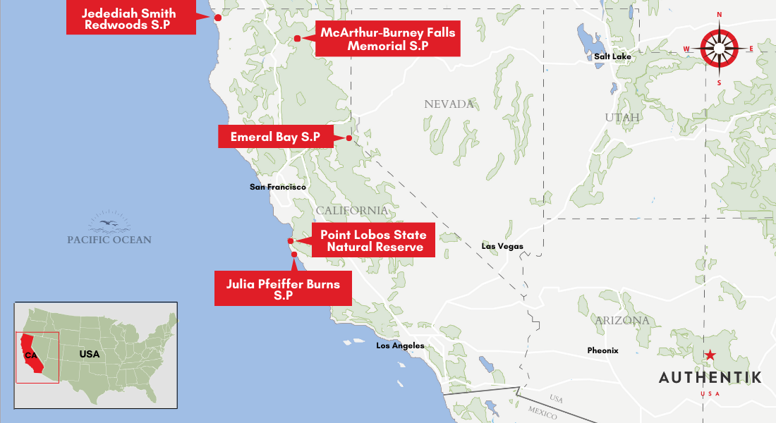 TOP 5 California state parks - Map Top 5 State Park 