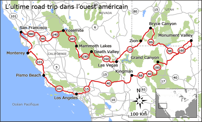 ouest américain carte touristique